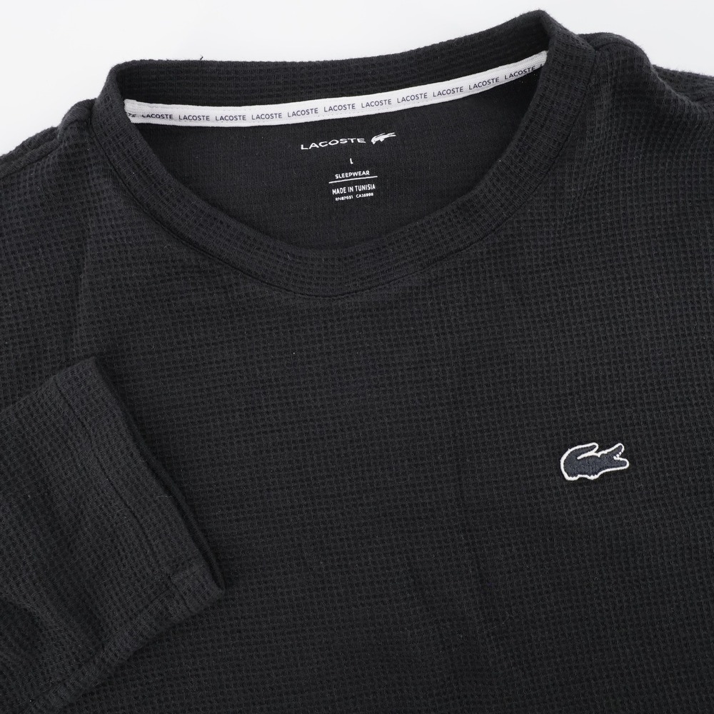 Lacoste Waffle Knit Long Sleeve Sleepwear Top Black Mens Size Large
